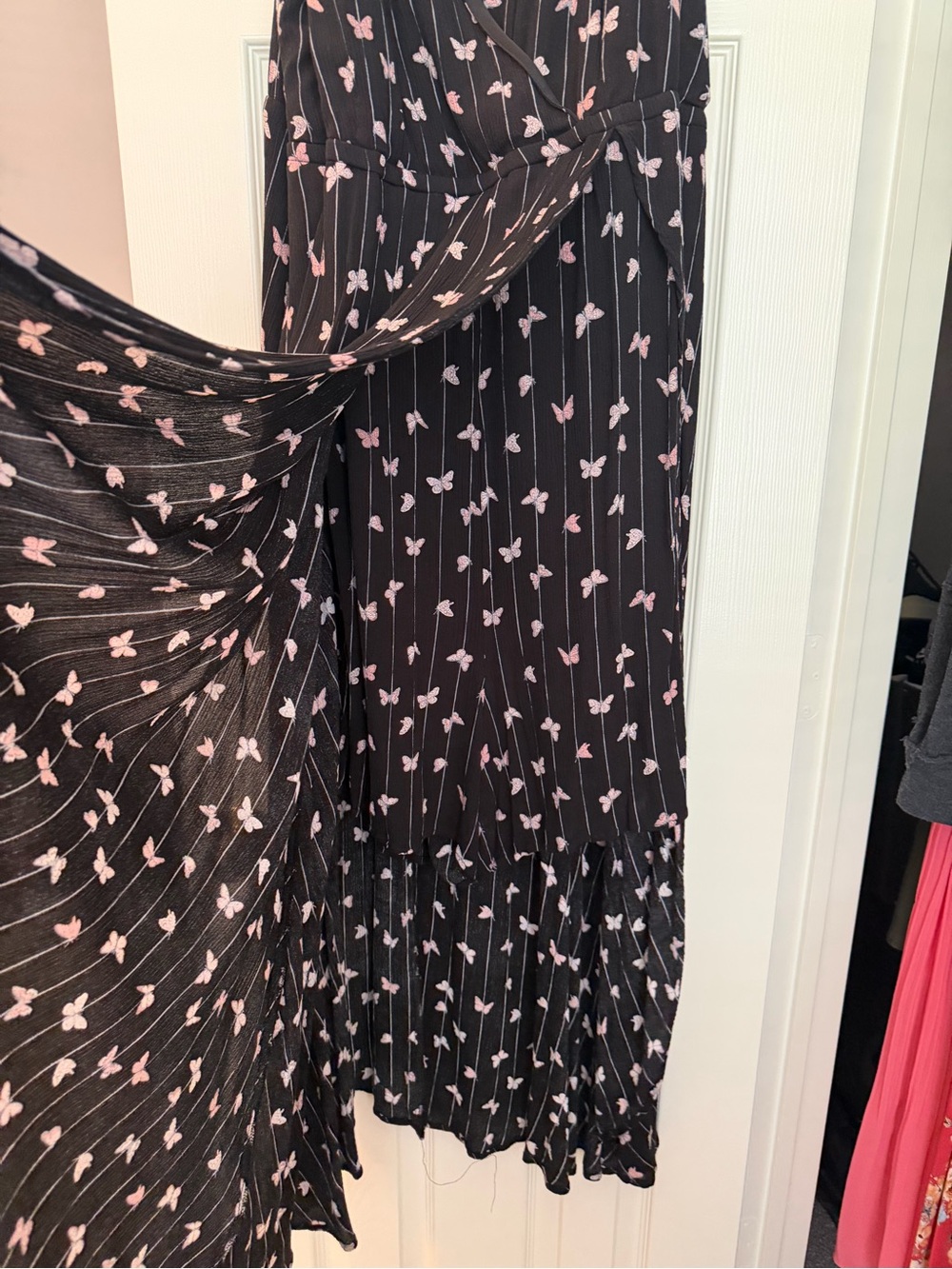 Women’s Black Maxi Dress with Pink Butterfly Print - Picture 2 of 2